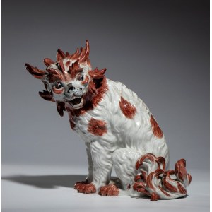 Polychrome porcelain dog of the Bolognese type by Edmé Samson - Paris, 19th century