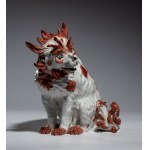 Polychrome porcelain dog of the Bolognese type by Edmé Samson - Paris, 19th century