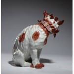 Polychrome porcelain dog of the Bolognese type by Edmé Samson - Paris, 19th century
