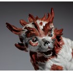 Polychrome porcelain dog of the Bolognese type by Edmé Samson - Paris, 19th century