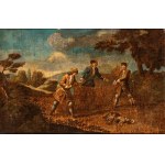 A pair of paintings depicting battle and hunting scenes - 18th century