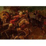 A pair of paintings depicting battle and hunting scenes - 18th century
