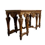 Paire de grandes consoles en bois sculpté et doré avec plateaux en marbre de style Louis XVI - 19e siècle