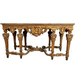 Paire de grandes consoles en bois sculpté et doré avec plateaux en marbre de style Louis XVI - 19e siècle