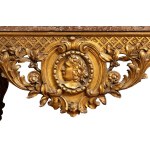 Paire de grandes consoles en bois sculpté et doré avec plateaux en marbre de style Louis XVI - 19e siècle