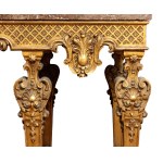 Paire de grandes consoles en bois sculpté et doré avec plateaux en marbre de style Louis XVI - 19e siècle