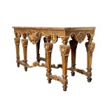 Paire de grandes consoles en bois sculpté et doré avec plateaux en marbre de style Louis XVI - 19e siècle