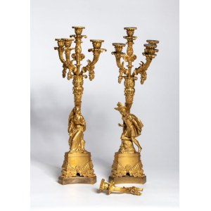 Pair of French gilded bronze candlesticks - France, mid-19th century