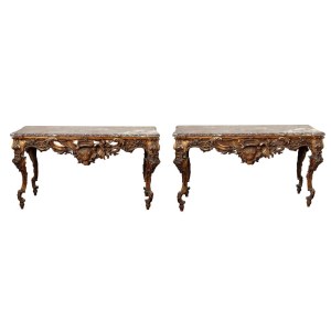 Pair of Louis XV-style side tables in carved and gilded wood - Central Italy, first half of 19th century