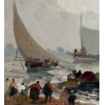 DI MARINO, Marine view with fishermen and figures - Di Marino