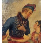 ANONIMO, Gallant scene between a man in uniform and a woman in traditional dress