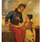 ANONIMO, Gallant scene between a man in uniform and a woman in traditional dress