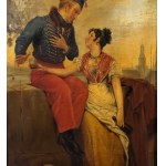 ANONIMO, Gallant scene between a man in uniform and a woman in traditional dress