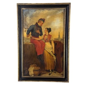 ANONIMO, Gallant scene between a man in uniform and a woman in traditional dress
