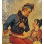 ANONIMO, Gallant scene between a man in uniform and a woman in traditional dress