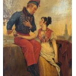 ANONIMO, Gallant scene between a man in uniform and a woman in traditional dress