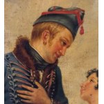 ANONIMO, Gallant scene between a man in uniform and a woman in traditional dress