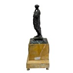 Yellow Siena marble clock with a high-quality lost-wax bronze sculpture