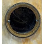 Yellow Siena marble clock with a high-quality lost-wax bronze sculpture