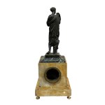 Yellow Siena marble clock with a high-quality lost-wax bronze sculpture