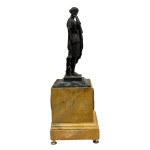Yellow Siena marble clock with a high-quality lost-wax bronze sculpture