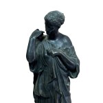 Yellow Siena marble clock with a high-quality lost-wax bronze sculpture