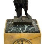 Yellow Siena marble clock with a high-quality lost-wax bronze sculpture