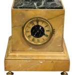 Yellow Siena marble clock with a high-quality lost-wax bronze sculpture
