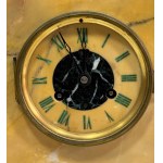 Yellow Siena marble clock with a high-quality lost-wax bronze sculpture