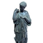 Yellow Siena marble clock with a high-quality lost-wax bronze sculpture