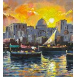 SCUOLA ITALIANA, Seaside with Boats at Sunset (unspecified location)