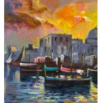 SCUOLA ITALIANA, Seaside with Boats at Sunset (unspecified location)