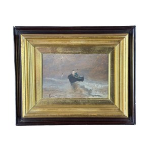 Oscar Ricciardi, Seaside view with a boat - Oscar Ricciardi