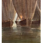 ANONIMO, Seascape with boats and figures at dawn