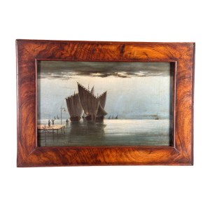 ANONIMO, Seascape with boats and figures at dawn