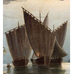 ANONIMO, Seascape with boats and figures at dawn