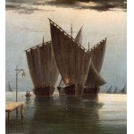 ANONIMO, Seascape with boats and figures at dawn