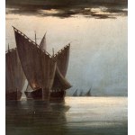 ANONIMO, Seascape with boats and figures at dawn