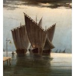 ANONIMO, Seascape with boats and figures at dawn