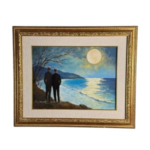 ANONIMO, Two Male Figures on a Seaside at Sunset