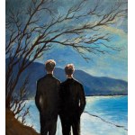 ANONIMO, Two Male Figures on a Seaside at Sunset