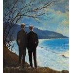 ANONIMO, Two Male Figures on a Seaside at Sunset