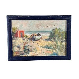 A. Avitabile, Seaside view with a beached boat - A. Avitabile