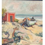 A. Avitabile, Seaside view with a beached boat - A. Avitabile