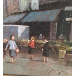 UNIDENTIFIED SIGNATURE, Street with a small market and figures