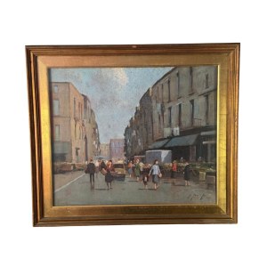 UNIDENTIFIED SIGNATURE, Street with a small market and figures