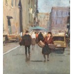 UNIDENTIFIED SIGNATURE, Street with a small market and figures