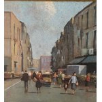 UNIDENTIFIED SIGNATURE, Street with a small market and figures