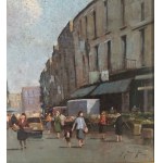 UNIDENTIFIED SIGNATURE, Street with a small market and figures