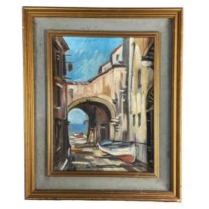 ANTONIO ASTURI, Seaside view with boats ashore - ANTONIO ASTURI